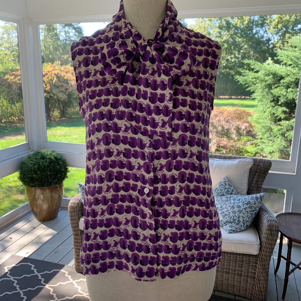 MaxMara Italy Silk Sleeveless Dot Bow Blouse